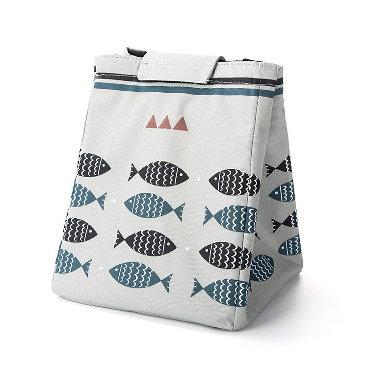 Beige Fish-Print Insulated Lunch Bag