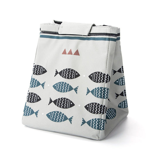 Beige Fish-Print Insulated Lunch Bag